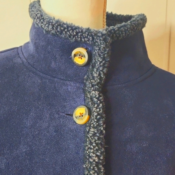 L.L.BEAN RARE blue suede,Sailor sherpa lined button-down winter jacket - Picture 4 of 13